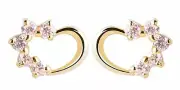 14k Yellow Gold Heart Shape Stud Earring with Pink Cubic Zirconia Stones,...
