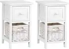 Bedside Table Set of 2 White Bed Baskets Side Tables Storage Small Narrow Desk C