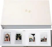 3 Inch Vegan Leather Hardcover Mini Photo Album with Writing Space 52 Pockets Compatible with Fujifilm Instax Mini 11 9 8 7s 90 70, Wedding Mini Photo Album (Cream)