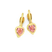9ct Gold Pink Cubic Zirconia Heart Lever Back Earrings in White