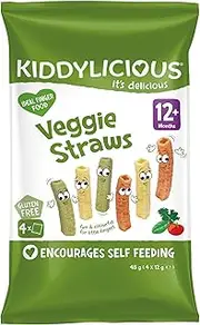 Kiddylicious - Veggie Straws - Delicious Snacks for Babies - Suitable for 12+ Months - 4x12g - 48g