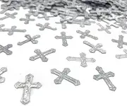 Sliver Cross Confetti | Glitter Confetti Sprinkles for Bridal Baptism Thanksgiving Memorial Day Festival Decorations | Metallic Foil | 45g 1.6OZ 1000Pcs