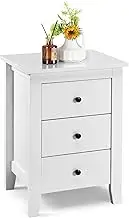 Giantex Nightstand with Drawers 3 Drawers, End Table with Large Storage Space Suitable for Bedroom and Living Room, Solid Structure and Stable Frame Elegant Appearance Bedsides Table (White)