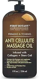 Anti Cellulite Massage Oil - Infused w/Collagen & Stem Cell - 100% Natural Massage Lotion & Cellulite cream, Remover & Massager - Helps Skin Tightening & Stretch Mark treatment for Women & Men - 8 oz