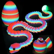 TBOLINE 3D Printed Snake Eggs, Easter Egg Filled with Toy - Basket Essentials for Kids Girls Boy, Flexible Articulated 3D Printed Animal Fidget Toys (Glow-in-The-Dark Rainbow Color)