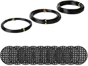 EACTEL Bonsai Wire Set with Flower Pot Hole Mesh Pad,Copper Bonsai Training Wire for Kit 20 Plastic Mesh Mat Black