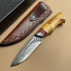 Handcrafted Damascus Vg10 Hunting Knife Survival Fixed Blade With Leather Sheath