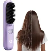 Portable Straightener Brush Comb,USB Rechargeable and Cordless Hair Fast Heating Cordless Mini Hair Tool for Women Travel,Purple