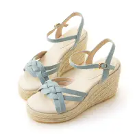 在飛比找momo購物網優惠-【amai】日系編織草編厚底繞踝楔型涼鞋 坡跟涼鞋 高跟涼鞋