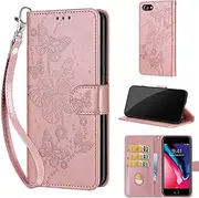 KENHONER Phone Case for iPhone 7 / iPhone 8 Case, Premium Leather Shockproof Protective Wallte Cover compatible iPhone SE2 (2020) / SE3 (2022) Rose Gold
