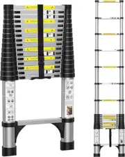 16.5FT Telescoping Ladder, Portable Aluminum Extension Ladder W/Stabilizers, Lig