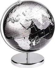 Exerz 25cm World Globe With a Metal Base – Educational Geographic Globe of Earth - Metallic Black (25cm diameter)
