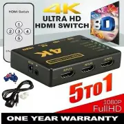 5/3 Port 4K HDMI Splitter Auto Switch Switcher HD 1080p Selector Hub iR Remote