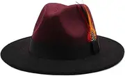 [BUDUBIBI] Fedora Hat for Men and Women, Classic Woolen Adjustable Felt Panama Hat with Feather Wide Brim Gradient Jazz Cap