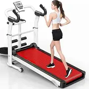 Mechanical Treadmill Foldable LED Display and Heart Rate Check Function Home Small Silent Walking Machine Treadmill Fitness Equipment with Twisted Waist Plate,Red