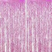10pcs Pink Wavy Plastic Fringe Curtain Party Backdrop 3.3x6.6ft Tinsel Streamers