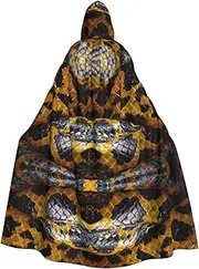 CADREWY Yellow Snake Print Elegant Hooded Cloak For Women Men For Cosplay Carnival Parties Masquerade Events, Black