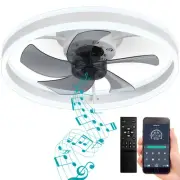Flush Mount Bladeless Ceiling Fan with Lights, Bluetooth Speaker,App and Remo...