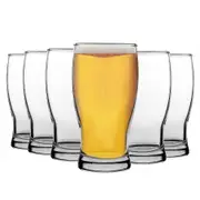 Lav 6 Piece Belek Tulip Pint Beer Glass Set - Large Classic Style Bulb Shape Craft Beer Ale Glasses - Clear - 580ml