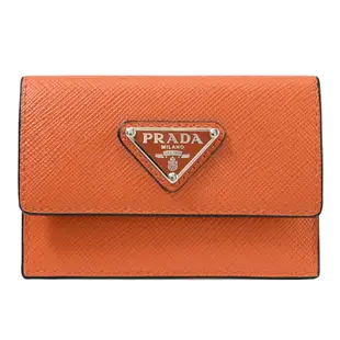 PRADA 2MF028 經典三角LOGO防刮皮革翻蓋卡片夾.橘