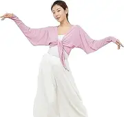 [FEESHOW] Women's Long Sleeve V Neck Ballet Dance Warp Workout Tops Stretchy Running Sports Shirts Yoga Gym Top