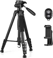 Eacam 1.88M/74in Photography Tripod Camera Tripod Stand Aluminum Alloy 360° Rotatable 1/4 Inch Screw Connection with Phone Clip Remote Shutter Replacement for Canon Sony Nikon Cameras Smartphones