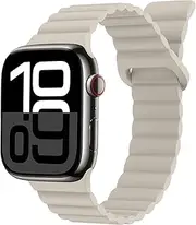 [T Tersely] Magnetic Sport Bands for Apple Watch Band 49/46/45/44/42mm for Watch Bands for Men/Women, Silicone Link Loop Wristbands Strap iWatch Ultra/2 Series 10 9 8 7 6 5 4 3 se 2nd (Starlight, 38/40/41mm/42mm(Series 10))