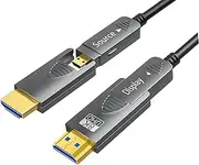 164ft / 50m 8K Fiber Optic HDMI Cable, Micro HDMI to HDMI 2.1, Detachable Type A+D, 48Gbps Ultra Speed, HDR, 3D, eARC, in Wall CL2 / CL3 Rated, Slim and Flexible HMDI 2.1 Cable.