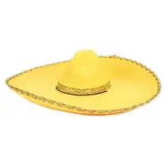 Mexico Style Sombrero Hat for Adult Unisex Masquerade Carnival Felt Sombrero Hat Winter Autumn Hat with Rolled up Brim Yellow gold edge