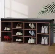 10 Cubes Shoe Cabinet Bench Shoes Rack Storage PU leather Seat Shelf - Walnut