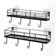 Metal Black Floating Shelves Wall Mounted with 8 Removable Hanging Hooks, 15
