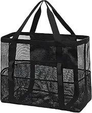 [Generic] Mesh Beach Bag - Large Beach Tote Bag for Family Beach Bag for Toys Vacation Essentials, Black