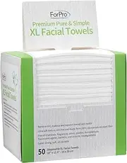 ForPro Premium Pure & Simple XL Facial Towels, Disposable Makeup Remover Dry Wipes, Ultra Soft Lint-Free Biodegradable Face Towels, 100% Vegan & Cruelty-Free, 50-Count