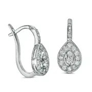 1 CT. T.W. Diamond Pear-Shaped Frame Vintage-Style Hoop Drop Earrings in 14K White Gold