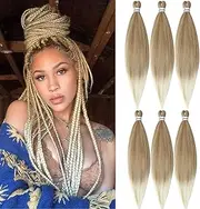 MSBELLE Braiding Hair Pre Stretched 6Packs/Lot Crochet Braids Hair 26 Inch Hot Water Setting 100g/Pack Ombre Braiding Hair Synthetic Fiber Braiding Hair Extensions(26Inch,Light Brown to 613)