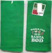Set of 2 Kitchen Jumbo Tea Towels(18"x28") CHRISTMAS,WORKING ON MY SANTA BOD,Nan