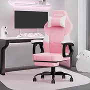 [PZDO] Pink Gaming Chair Computer Office Chair with Footrest, Kawaii Gaming Chairs for Adults Girls Kids, Ergonomic Reclining Chair with Height Adjustable Lumbar Support, 300Lbs, Pink-White