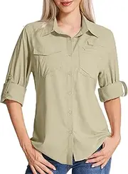[Yenwits] Shirt Blouse Women's UPF 50+ UV Protection Long Sleeve Shirt Breathable Quick Dry Safari Clothing Outdoor Hiking Shirt Casual Tops for Travel Sports Fishing Golf