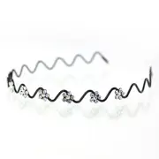 Hand Made Hair Jewelry Wavy Wire Headband with swarovski crystal Flowers, White