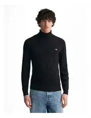 [Gant] Cotton Cable Knit Turtleneck Sweater in Black