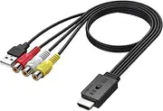 AUTOUTLET RCA to HDMI Converter, 1080P AV to HDMI Adapter Supports 16:9/4:3 Conversion & PAL/NTSC, RCA Video Audio Adapter with 20 cm Female RCA Cable for Wii, PS1/PS2, Xbox, N64, DVD/VHS/VCR