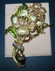 KIRKS FOLLY EXTREMELY RARE/SIGNED "STUNNING FLOWER BROOCH W/FAIRY" BEAUTIFUL!