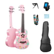 Nevenka Mahogany Wooden Ukulele Beginner Pack Instrument All in One Kit for Girls Boys-Peach