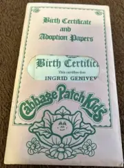Cabbage Patch Kids Birth Certificate Sealed Ingrid Geniveve