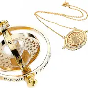 Harry Potter Gold Tone Hourglass Necklace Pendant Time Turner Hermione