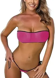 SHERRYLO Sheer Bikini See Through Bikinis Bandeau Top Mini Brazilian Thong Bottom Micro Mesh Bathing Suit