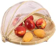 Food Serving Tent Basket,Dustproof Round Picnic Basket Food Storage Basket with Mesh Gauze Lid Container for Vegetable Fruit Bread Picnic Party (12 inch)