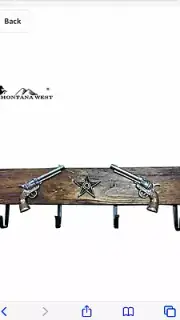 Double Pistol Wall Coat Hanger - Solid Wood With Metal Hooks 4