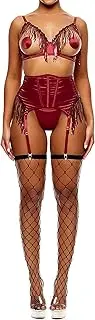 [ForPlay] Women's Peep Show Sequin Fringe Bra and Waist Cincher Lingerie Set