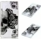 For Samsung Galaxy Note 10 - Transparent Clear TPU Rubber Case Black Skull Roses